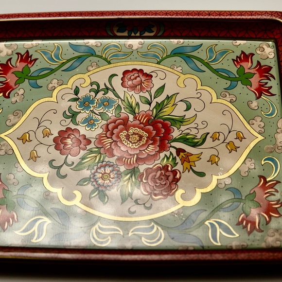 Vintage Daher Decorated Ware Rectangular Floral Tray in Pink & Gold - Picture 2 of 6